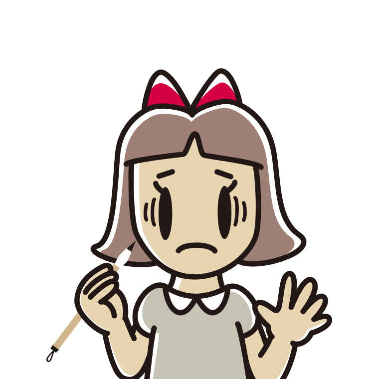 筆を持って困る小学生女子のイラスト【色あり、背景なし】透過PNG