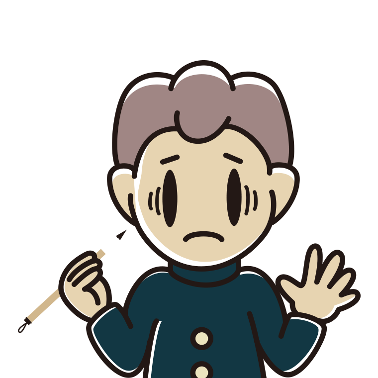 筆を持って困る男子中学生のイラスト【色あり、背景なし】透過PNG