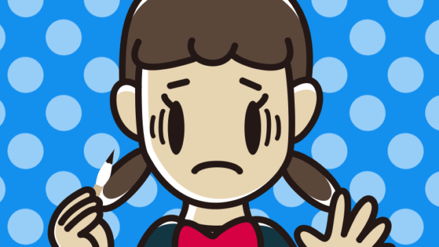 筆を持って困る女子中学生のイラスト【色、背景あり】PNG