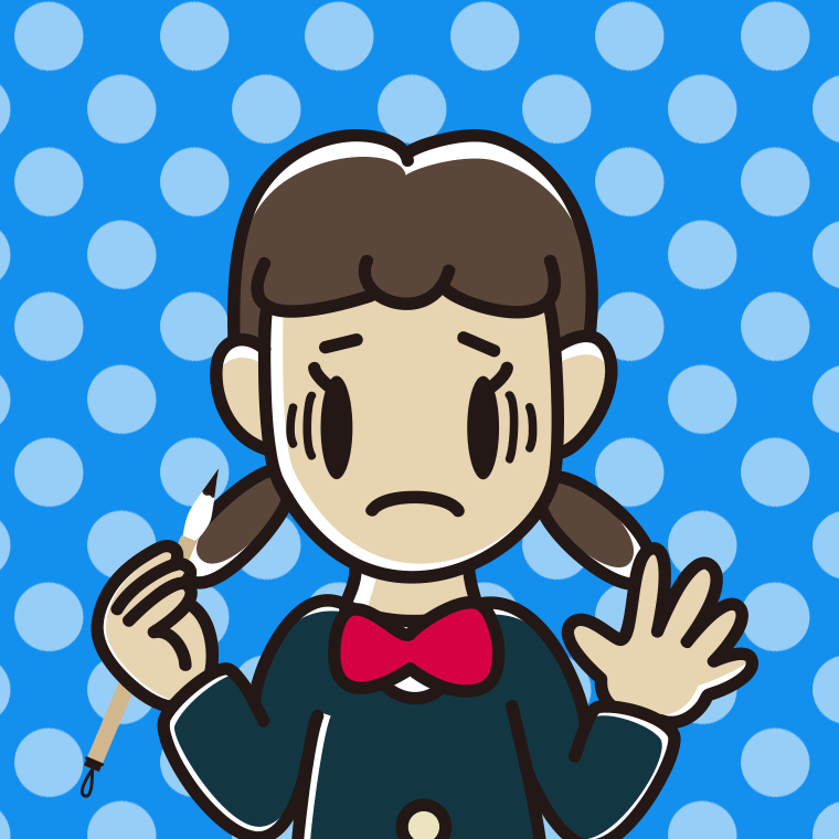 筆を持って困る女子中学生のイラスト【色、背景あり】PNG
