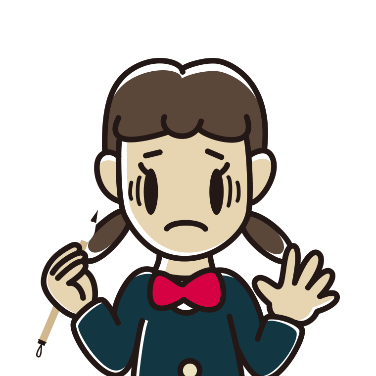 筆を持って困る女子中学生のイラスト【色あり、背景なし】透過PNG