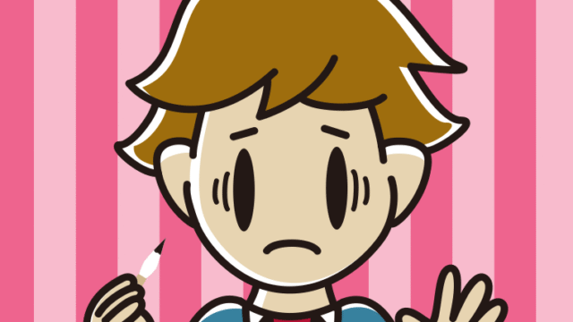 筆を持って困る男子高校生のイラスト【色、背景あり】PNG