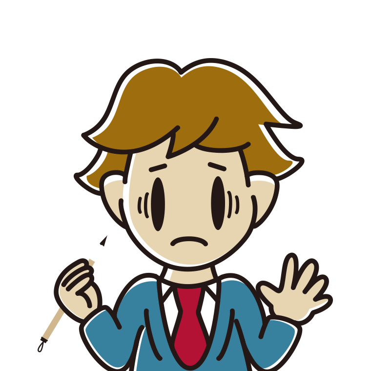 筆を持って困る男子高校生のイラスト【色あり、背景なし】透過PNG