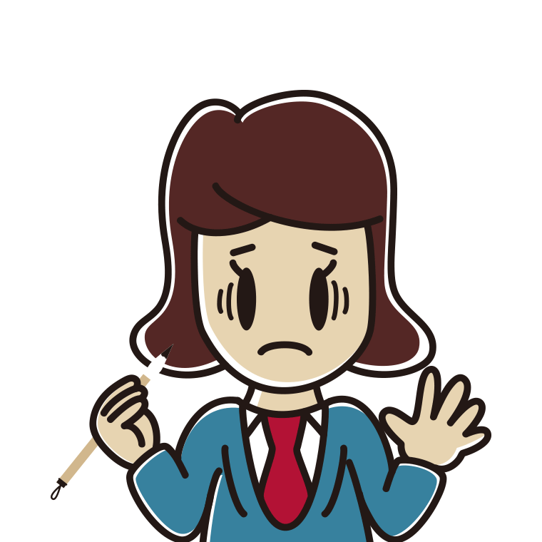 筆を持って困る女子高校生のイラスト【色あり、背景なし】透過PNG