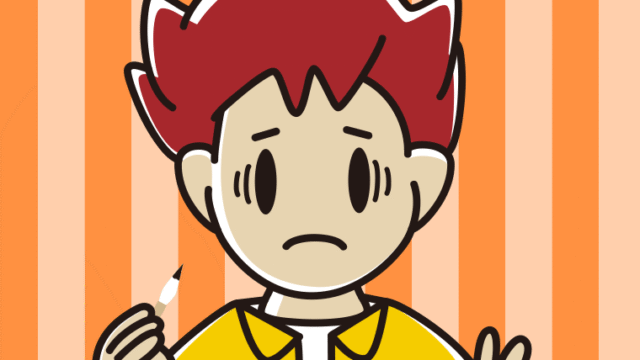 筆を持って困る男子大学生のイラスト【色、背景あり】PNG