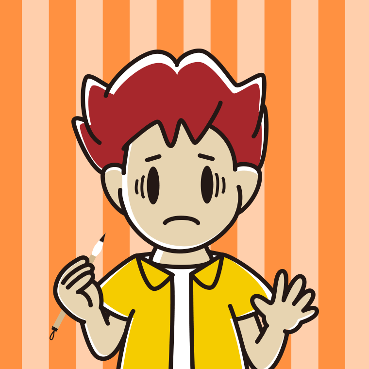 筆を持って困る男子大学生のイラスト【色、背景あり】PNG