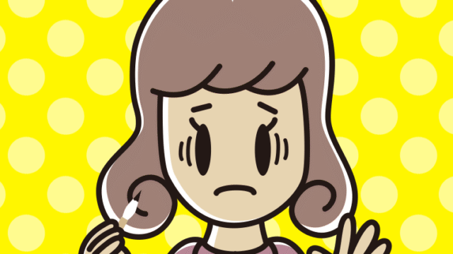 筆を持って困る女子大学生のイラスト【色、背景あり】PNG