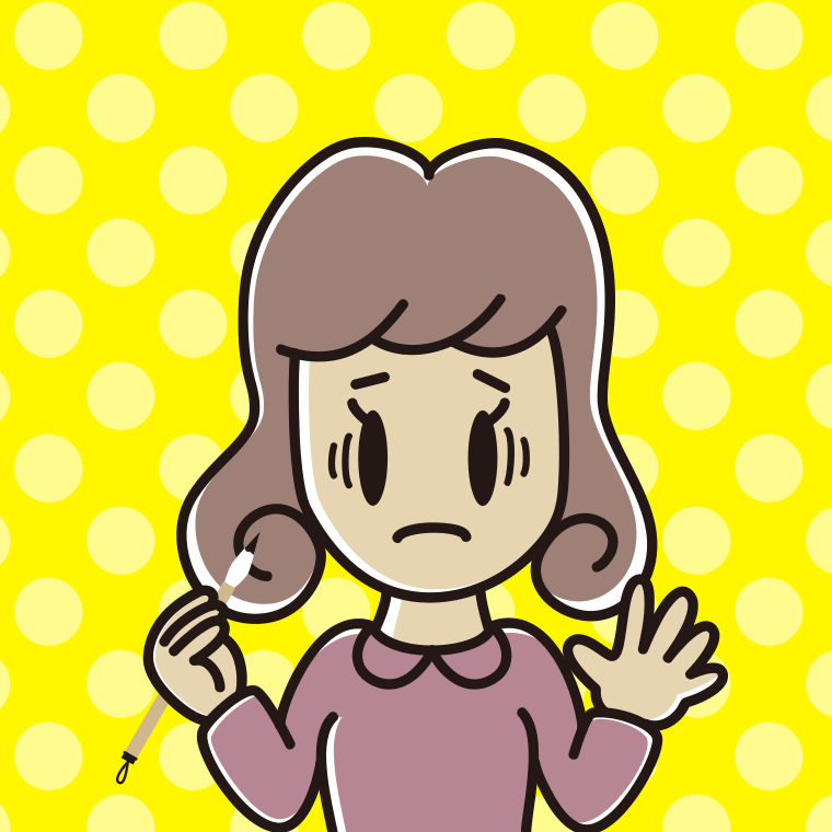 筆を持って困る女子大学生のイラスト【色、背景あり】PNG