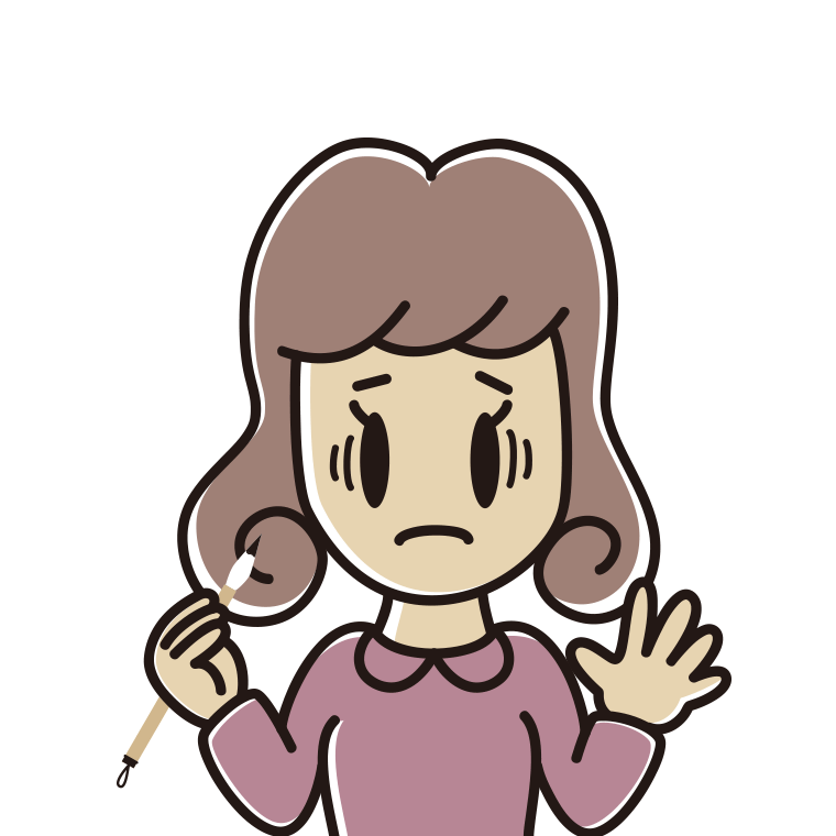 筆を持って困る女子大学生のイラスト【色あり、背景なし】透過PNG