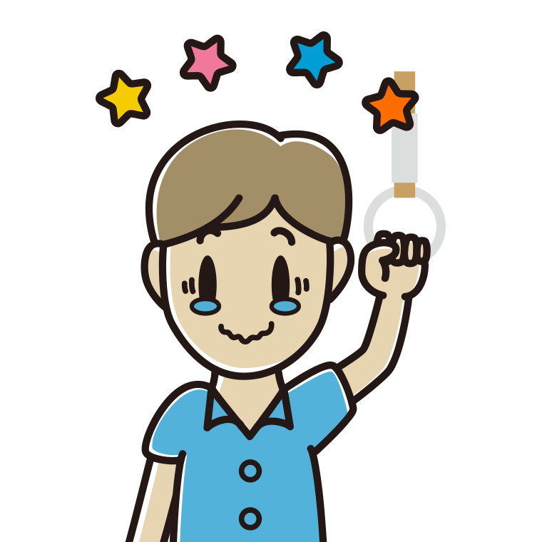つり革につかまりジーンとする男性会社員（クールビズ）のイラスト【色あり、背景なし】透過PNG
