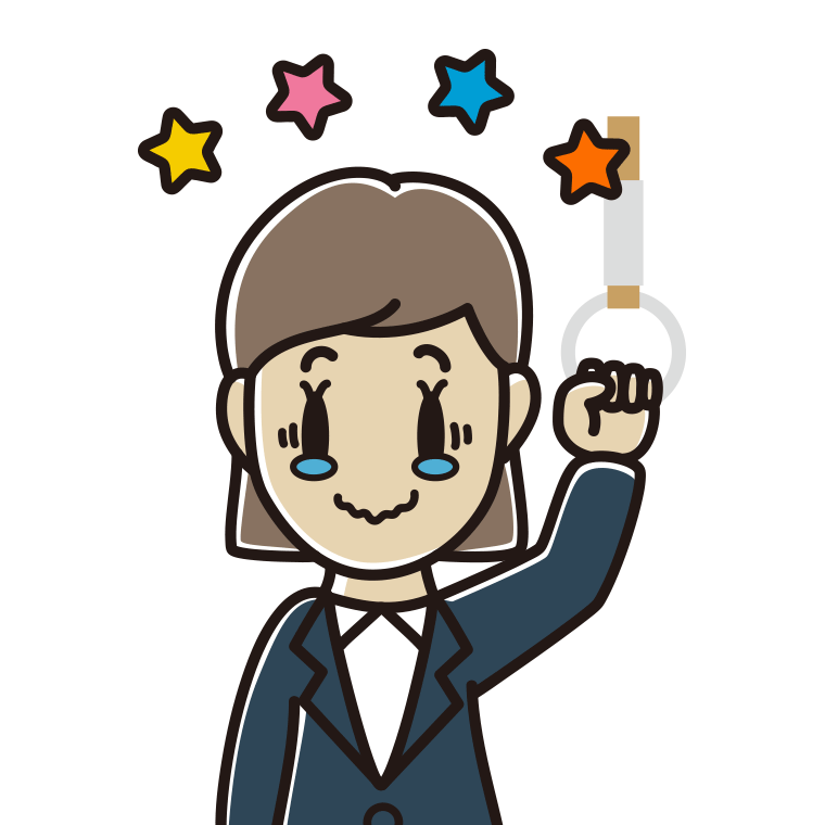 つり革につかまりジーンとする女性会社員のイラスト【色あり、背景なし】透過PNG