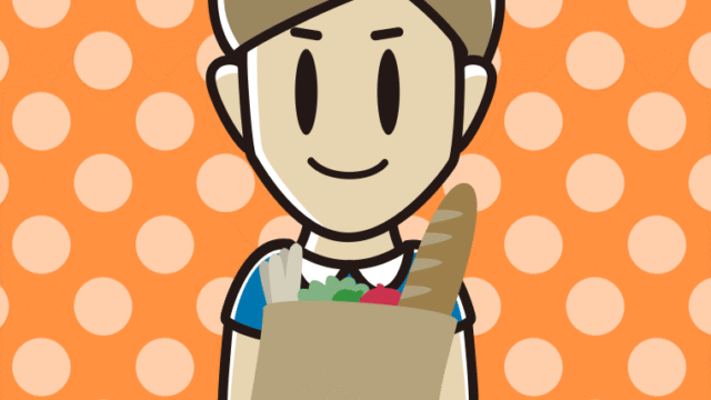 買い物袋を持つ男性のイラスト【色、背景あり】PNG