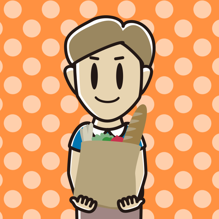 買い物袋を持つ男性のイラスト【色、背景あり】PNG