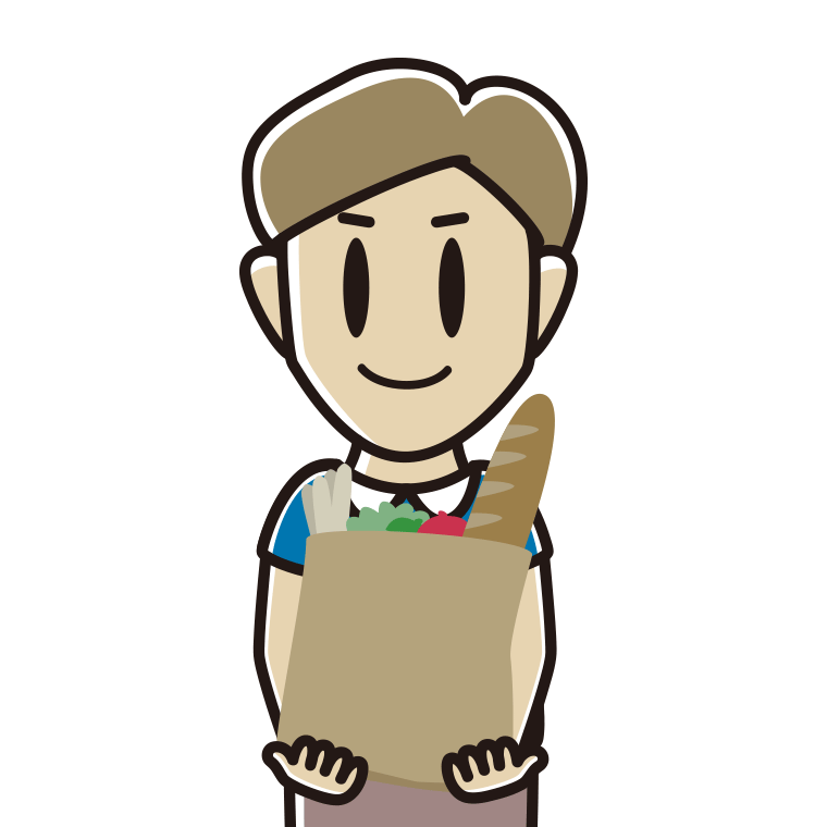 買い物袋を持つ男性のイラスト【色あり、背景なし】透過PNG