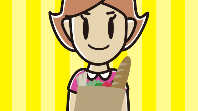 買い物袋を持つ女性のイラスト【色、背景あり】PNG