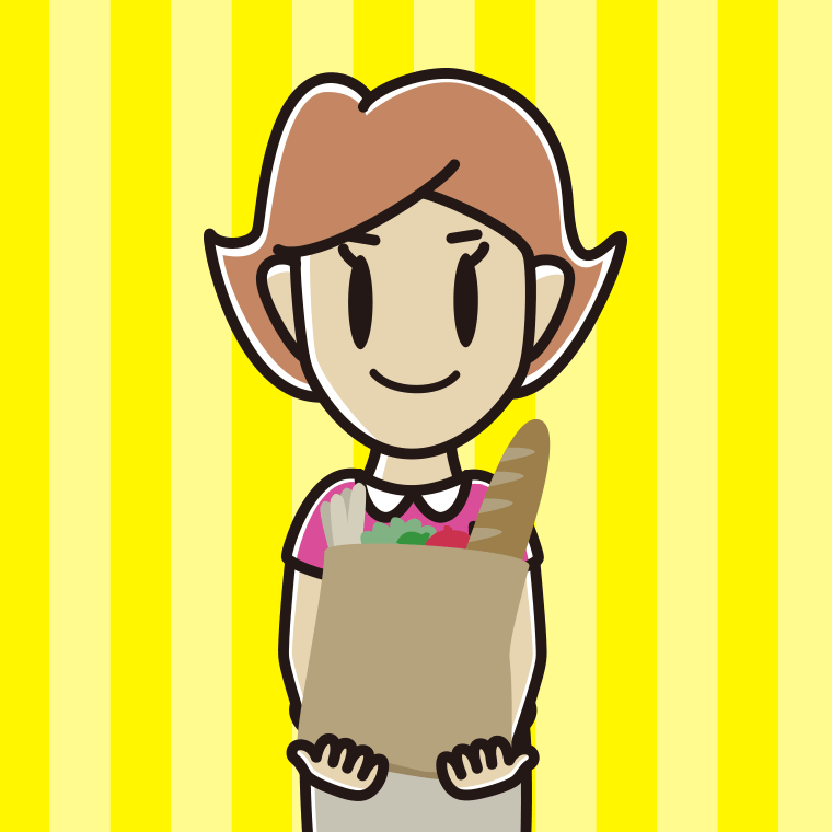 買い物袋を持つ女性のイラスト【色、背景あり】PNG