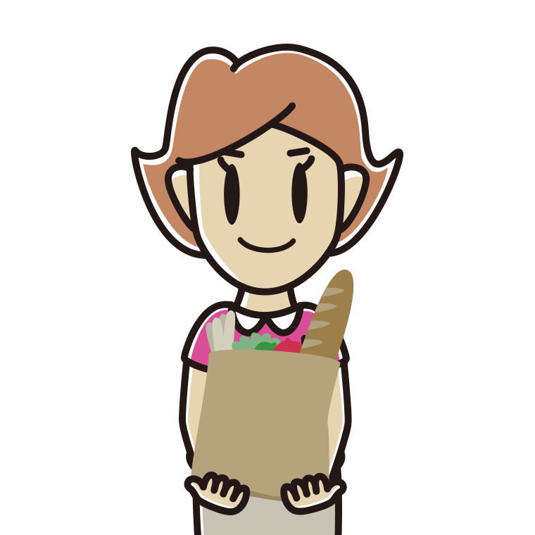 買い物袋を持つ女性のイラスト【色あり、背景なし】透過PNG