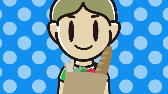 買い物袋を持つ小学生男子のイラスト【色、背景あり】PNG