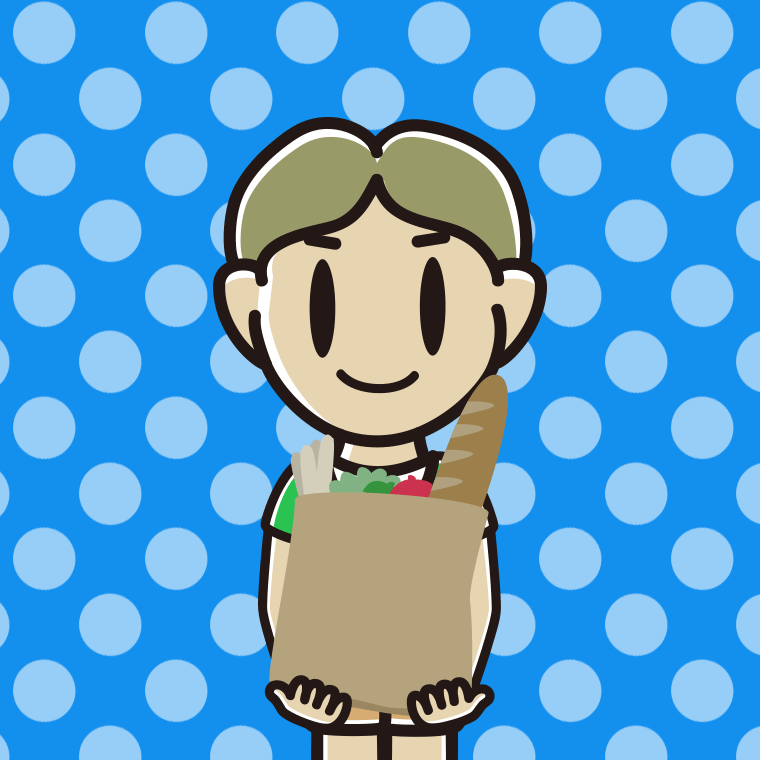 買い物袋を持つ小学生男子のイラスト【色、背景あり】PNG