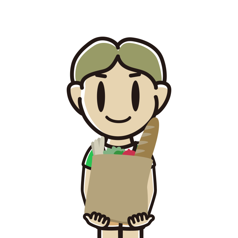 買い物袋を持つ小学生男子のイラスト【色あり、背景なし】透過PNG