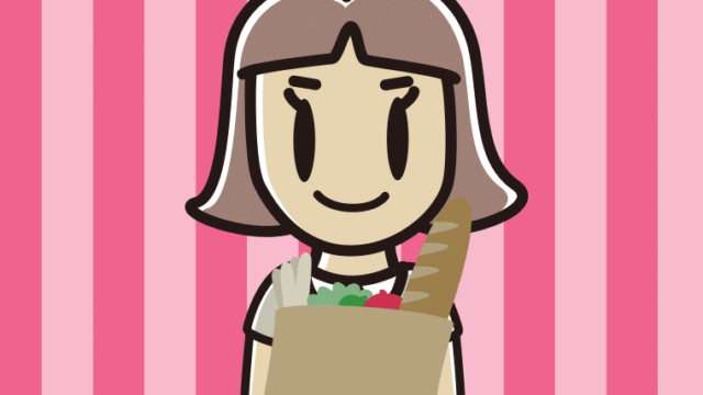 買い物袋を持つ小学生女子のイラスト【色、背景あり】PNG