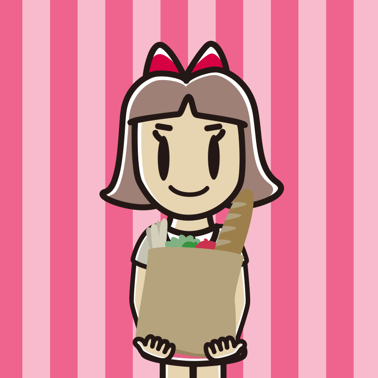 買い物袋を持つ小学生女子のイラスト【色、背景あり】PNG