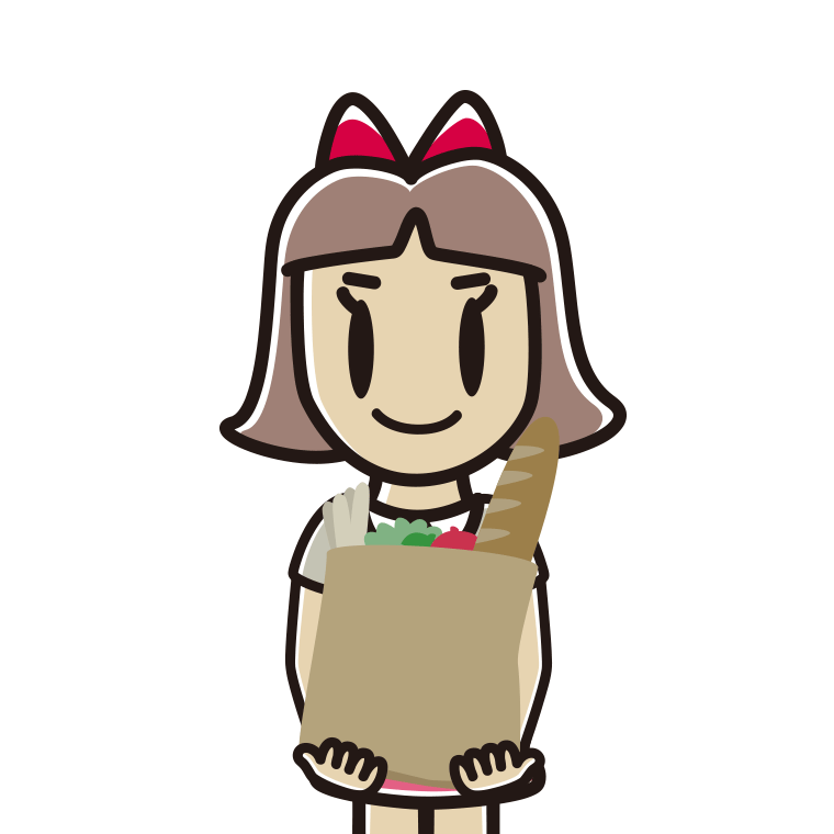 買い物袋を持つ小学生女子のイラスト【色あり、背景なし】透過PNG