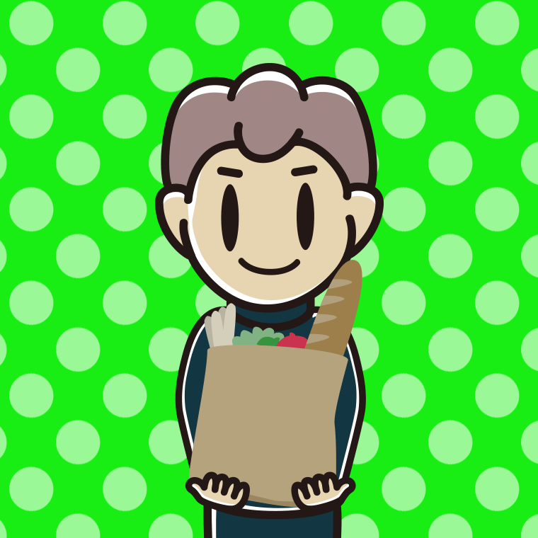 買い物袋を持つ男子中学生のイラスト【色、背景あり】PNG
