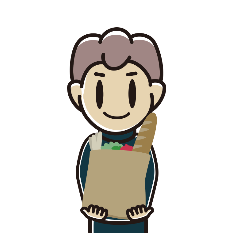買い物袋を持つ男子中学生のイラスト【色あり、背景なし】透過PNG