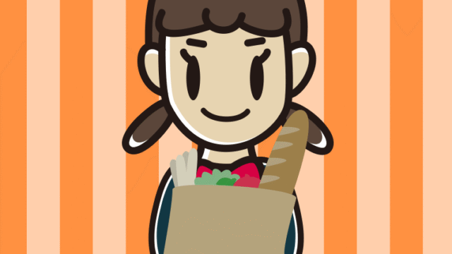 買い物袋を持つ女子中学生のイラスト【色、背景あり】PNG