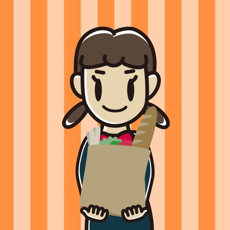 買い物袋を持つ女子中学生のイラスト【色、背景あり】PNG