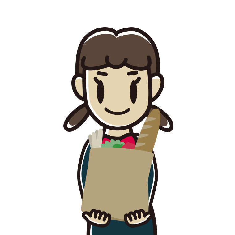 買い物袋を持つ女子中学生のイラスト【色あり、背景なし】透過PNG