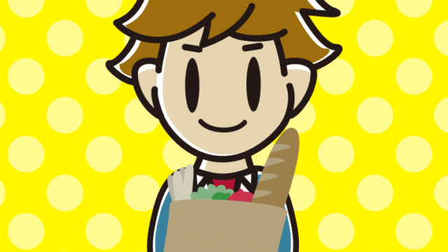 買い物袋を持つ男子高校生のイラスト【色、背景あり】PNG