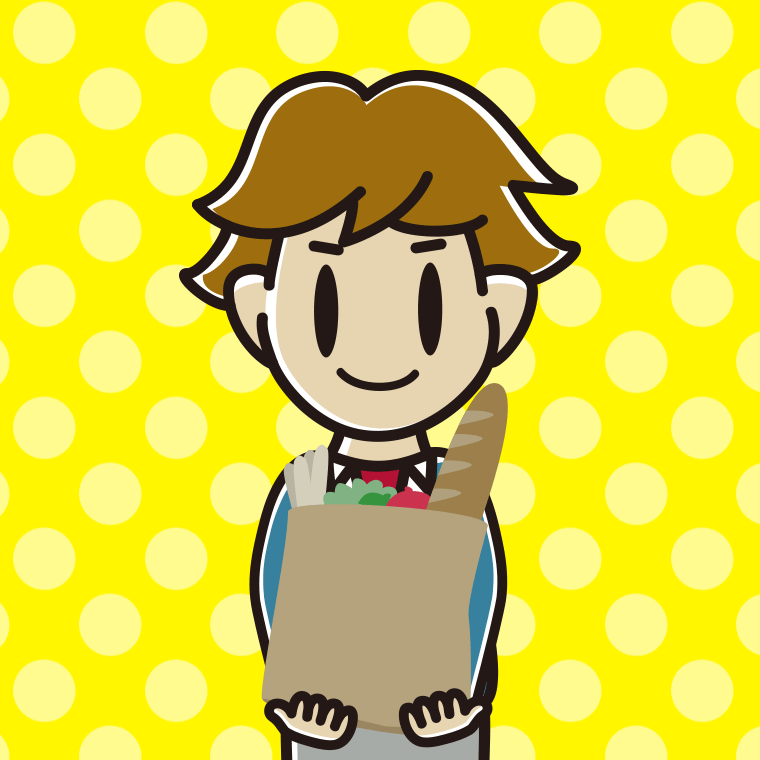 買い物袋を持つ男子高校生のイラスト【色、背景あり】PNG