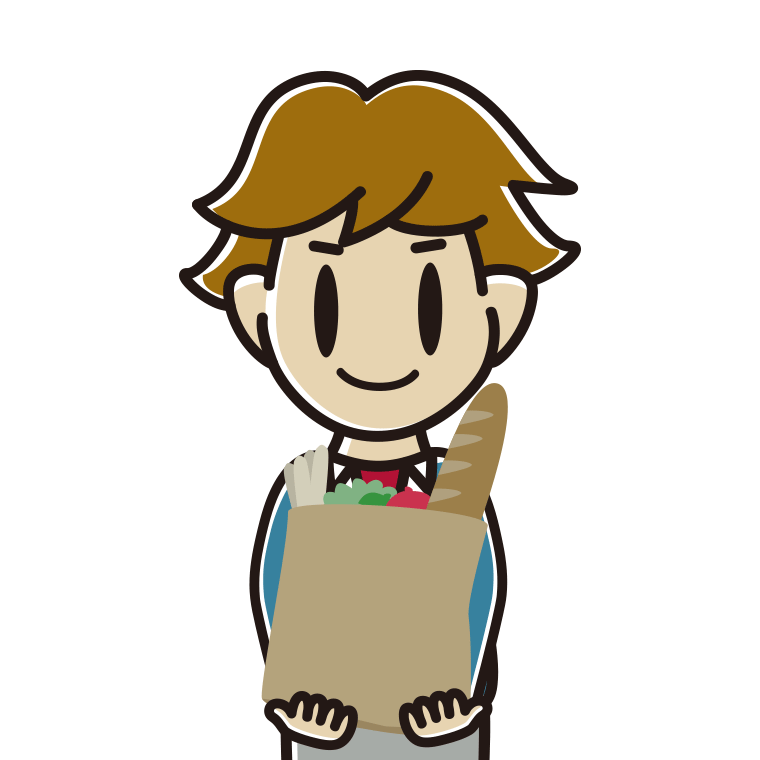 買い物袋を持つ男子高校生のイラスト【色あり、背景なし】透過PNG