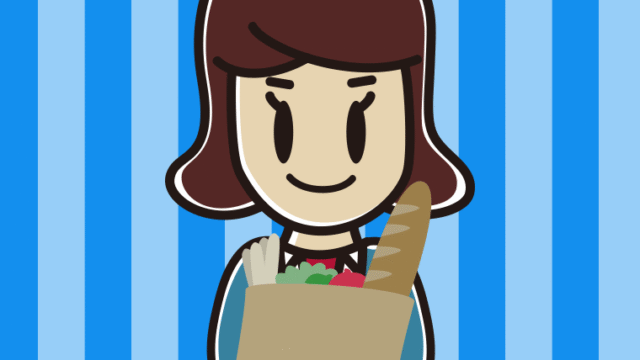 買い物袋を持つ女子高校生のイラスト【色、背景あり】PNG