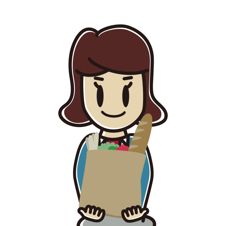買い物袋を持つ女子高校生のイラスト【色あり、背景なし】透過PNG