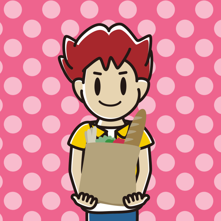 買い物袋を持つ男子大学生のイラスト【色、背景あり】PNG