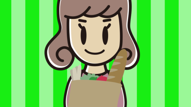 買い物袋を持つ女子大学生のイラスト【色、背景あり】PNG