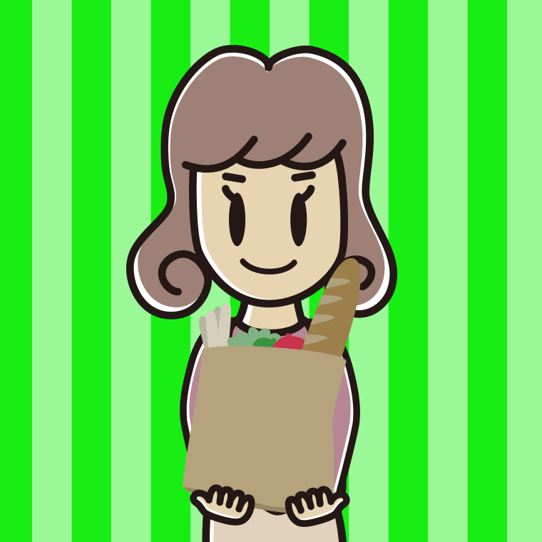 買い物袋を持つ女子大学生のイラスト【色、背景あり】PNG