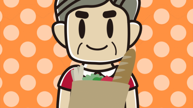 買い物袋を持つおじさんのイラスト【色、背景あり】PNG