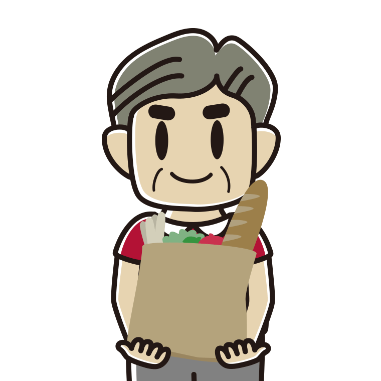 買い物袋を持つおじさんのイラスト【色あり、背景なし】透過PNG