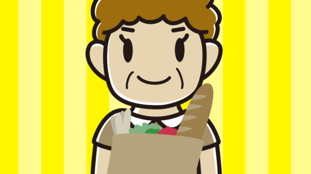 買い物袋を持つおばさんのイラスト【色、背景あり】PNG