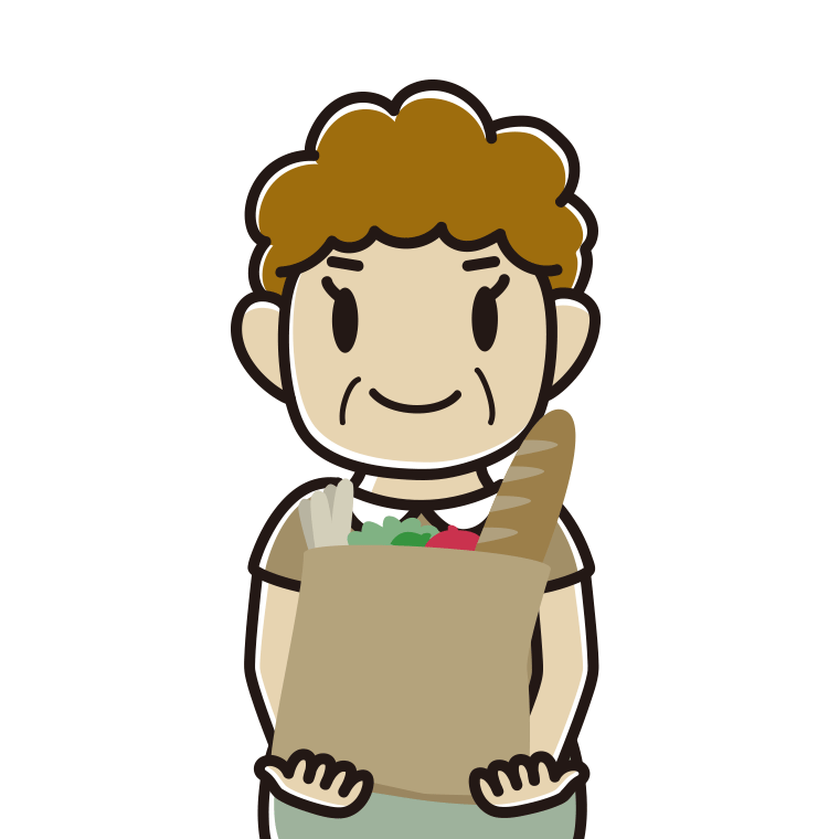買い物袋を持つおばさんのイラスト【色あり、背景なし】透過PNG