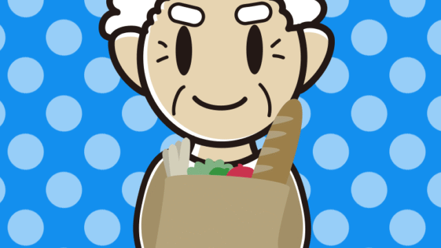 買い物袋を持つおじいさんのイラスト【色、背景あり】PNG