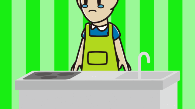 キッチンで泣く男性のイラスト【色、背景あり】PNG