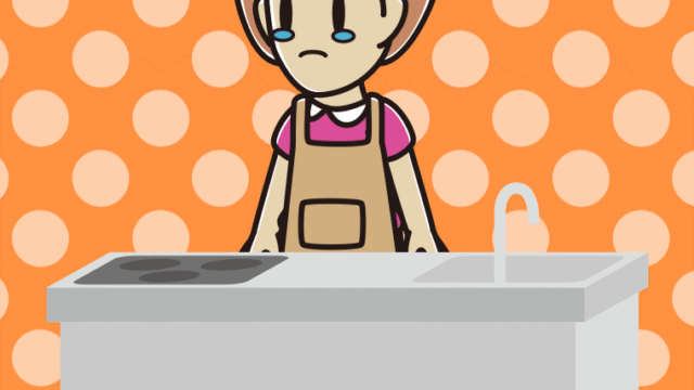 キッチンで泣く女性のイラスト【色、背景あり】PNG