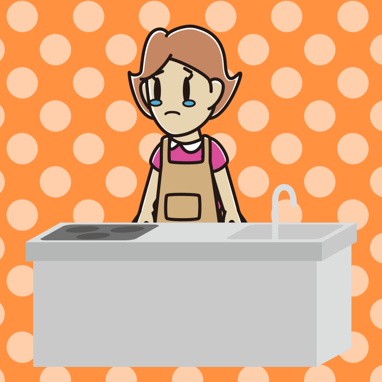 キッチンで泣く女性のイラスト【色、背景あり】PNG