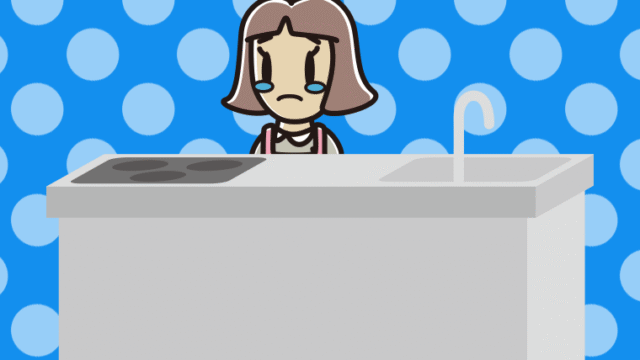 【フリー素材】キッチンで泣く小学生女子のイラスト