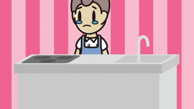 キッチンで泣く男子中学生のイラスト【色、背景あり】PNG